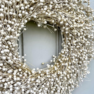 Dried Linum Wreath Autumn White Flower Door Wreath Table Decor Candle Ring Dried Flax Seed Bleached Wreath