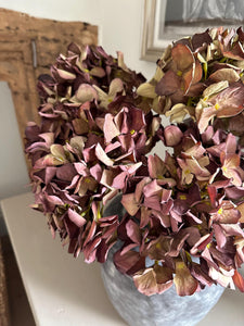 Artificial Hydrangea Dried Look Flowers Vintage Mulberry Faux Hydrangea Burgundy Flower Dried Style Autumn Winter Vase Arrangement