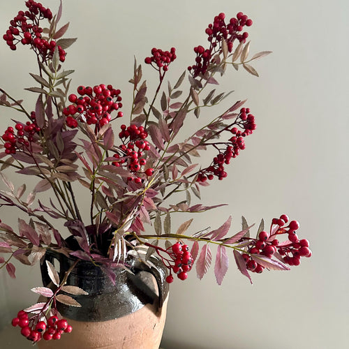 Hawthorn Spray Tall Artificial Red Berry Branch With Leaves Realistic Faux Stems For Natural Woodland Vase Arrangement Bouquet