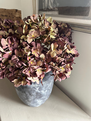 Vintage Mulberry Artificial Hydrangea – Dried Look Faux Flower Stem
