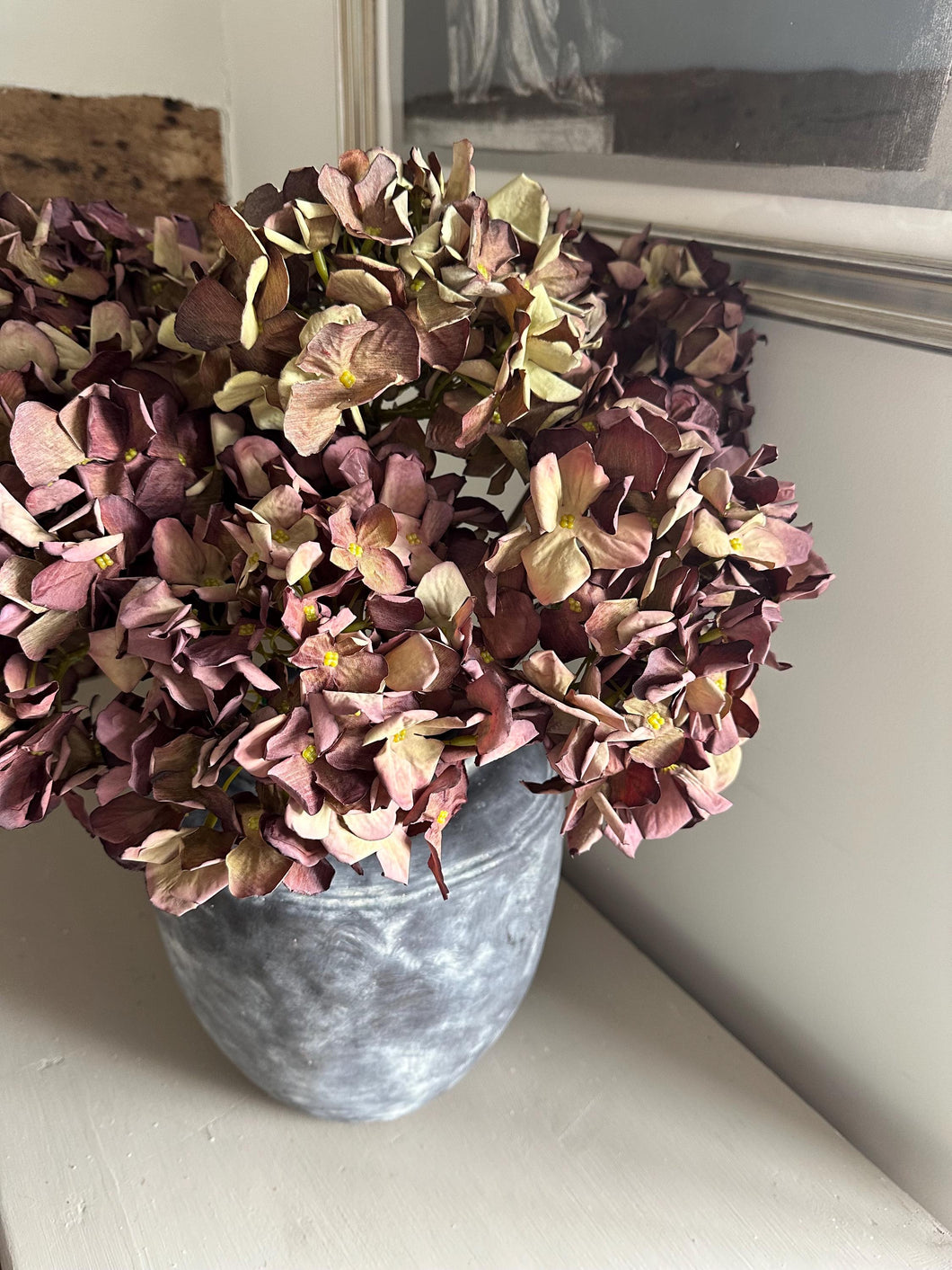 Vintage Mulberry Artificial Hydrangea – Dried Look Faux Flower Stem
