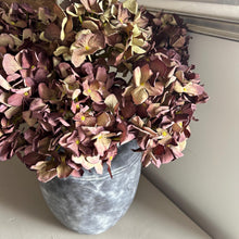Load image into Gallery viewer, Artificial Hydrangea Dried Look Flowers Vintage Mulberry Faux Hydrangea Burgundy Flower Dried Style Autumn Winter Vase Arrangement