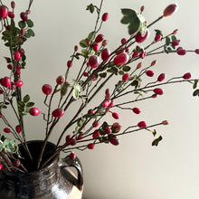 Load image into Gallery viewer, Rosehip Spray Dark Red Artificial Rose Hip Berry Branch Realistic Faux Stems For Natural Vase Arrangement Tall Red Christmas Berry Branch