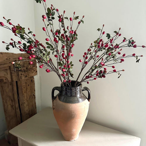 Rosehip Spray Dark Red Artificial Rose Hip Berry Branch Realistic Faux Stems For Natural Vase Arrangement Tall Red Christmas Berry Branch