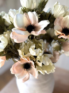 Faux White Anemone Spray – Spring Blush Flowers for Elegant Arrangements
