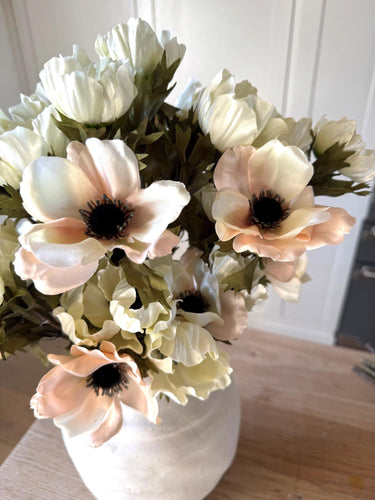 Faux White Anemone Spray – Spring Blush Flowers for Elegant Arrangements