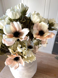 Faux White Anemone Spray – Spring Blush Flowers for Elegant Arrangements