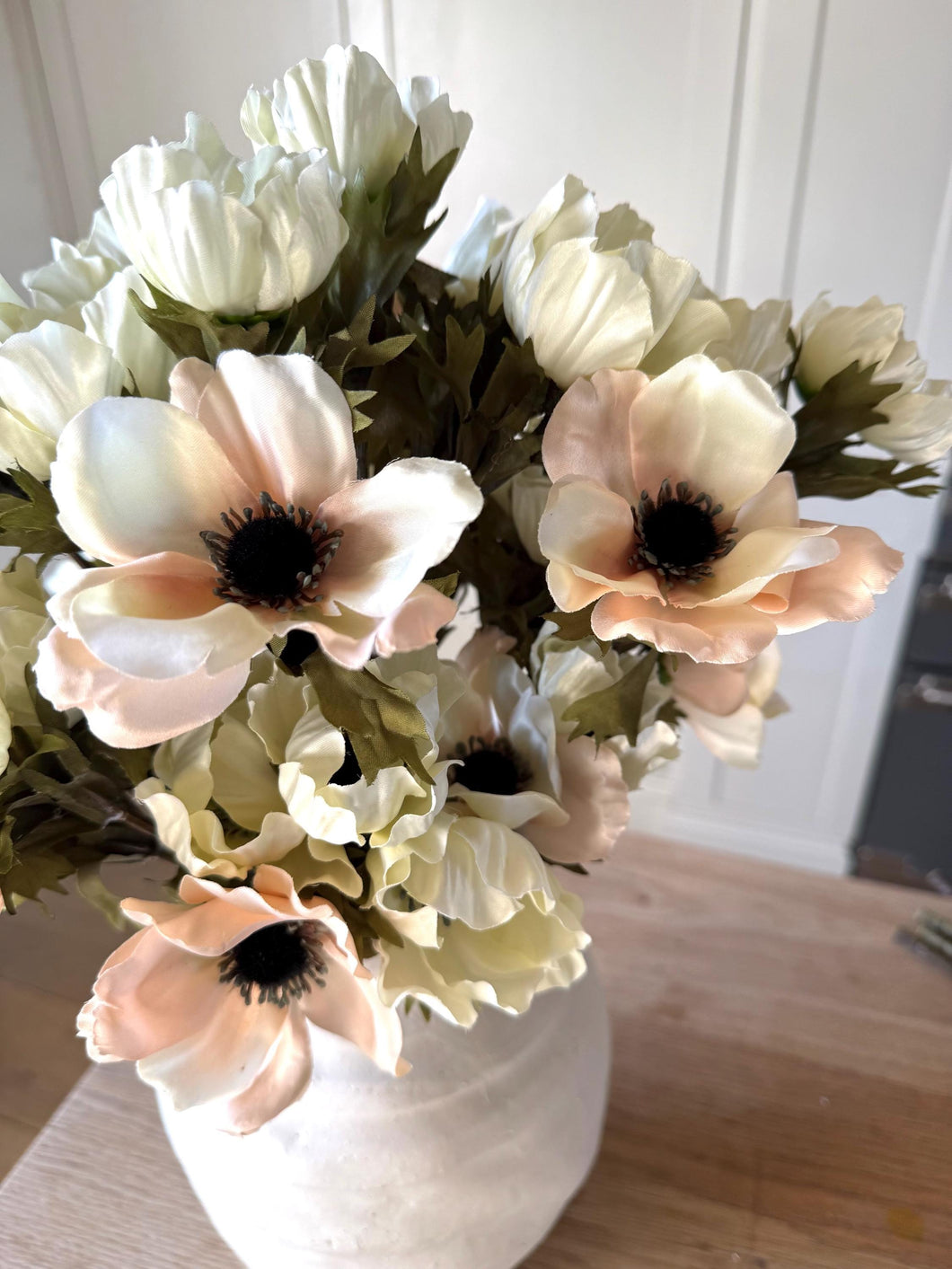 Faux White Anemone Spray – Spring Blush Flowers for Elegant Arrangements