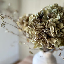 Load image into Gallery viewer, Artificial Dried-Look Hydrangea Stem – 52cm Faux Moss Green Flower for Rustic Decor