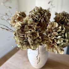 Load image into Gallery viewer, Artificial Dried-Look Hydrangea Stem – 52cm Faux Moss Green Flower for Rustic Decor