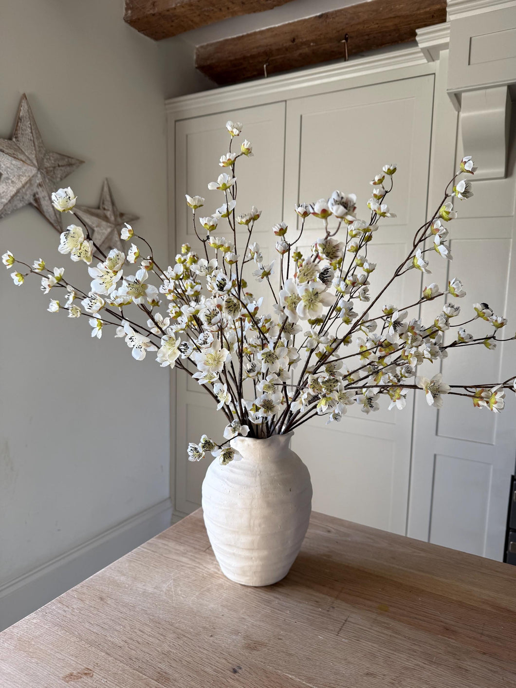 White Cherry Blossom Branch Spring Decor Artificial Spring Vase Arrangement Faux Blossom Stem Realistic White Silk Blossom Flowers Bouquet