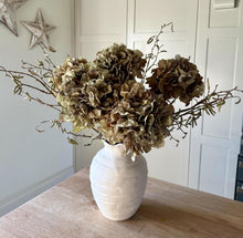 Load image into Gallery viewer, Artificial Dried-Look Hydrangea Stem – 52cm Faux Moss Green Flower for Rustic Decor